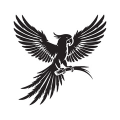 Obraz premium Parrot with spread wings silhouette vector art black color design and solid white background