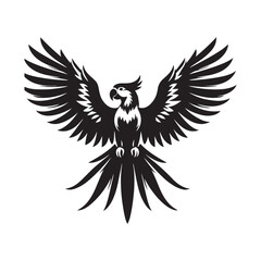 Fototapeta premium Parrot with spread wings silhouette vector art black color design and solid white background