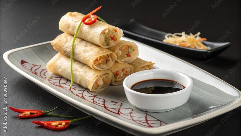 Poster a sleek modern plate features a minimalist design showcasing a vertical stack of perfectly crisp spr