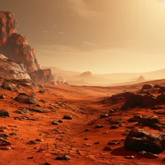 Fotobehang Fantastic Martian landscape in rusty orange shades, showcasing the alien terrain and vastness of the red planet.   © PRDOM