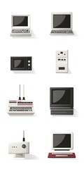 Theme: Electronics and Computers, Icon Set, Shapes, Objects, Colorful, on White Background, Abstract Image, Texture, Pattern Background, Wallpaper, Smartphone Cover and Screen, PC, Laptop, 9:16 and 16