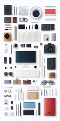 Theme: Electronics and Computers, Icon Set, Shapes, Objects, Colorful, on White Background, Abstract Image, Texture, Pattern Background, Wallpaper, Smartphone Cover and Screen, PC, Laptop, 9:16 and 16