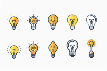 Light bulb flat icon set, light bulb icons collection, simple minimal logos isolated on white