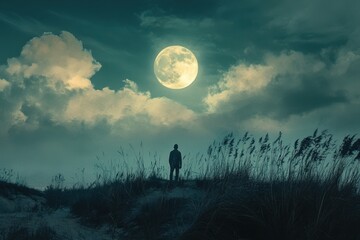 He looked at the rising moon 