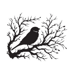 Sparrow perched on a leafless tree silhouette vector art black color design and solid white background