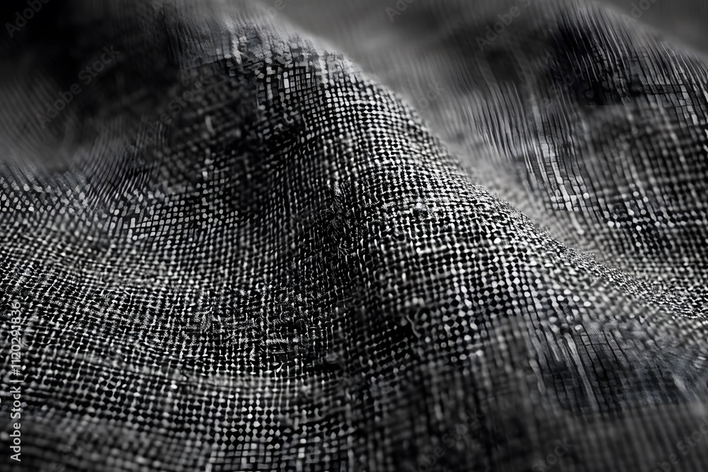 Poster close-up of textured black fabric showcasing intricate weave patterns