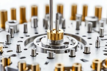 Precise metal components, intricate assembly, close-up view.