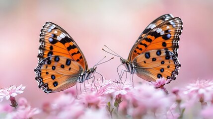 Obraz premium A couple of butterflies sitting on top of a pink flower