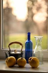 still life with quince and blue bottle	
