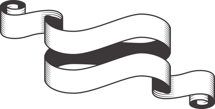 Double vintage ribbon banner waving gracefully in the wind, featuring ample copy space. Hand drawn style vector illustration with elegant curves and decorative elements