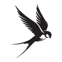  Swallow bird diving in mid-air silhouette vector art black color design and solid white background