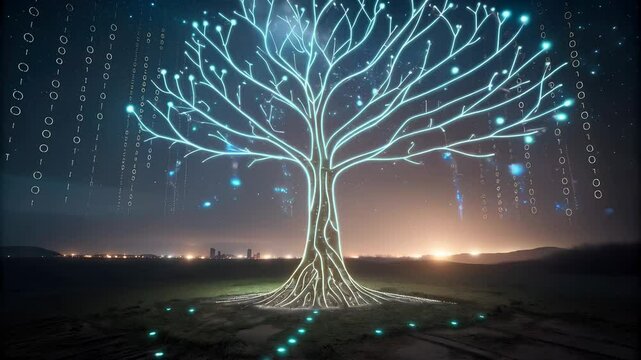 Glowing Neural Network Tree Representing AI Growth