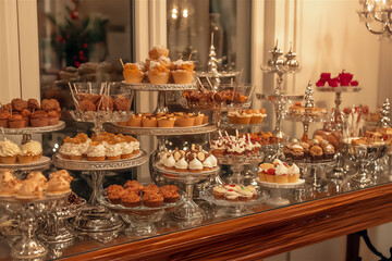 Fototapeta premium a beautifully arranged dessert buffet featuri