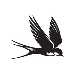 Obraz premium Swallow bird diving in mid-air silhouette vector art black color design and solid white background
