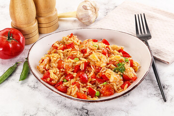 Italian pasta orzo with prawn