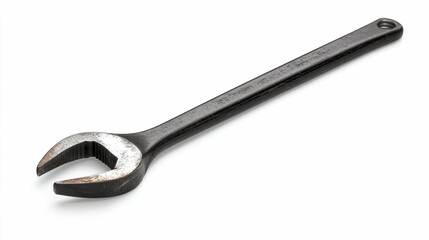 Obraz premium Worn metal wrench, isolated, white background.