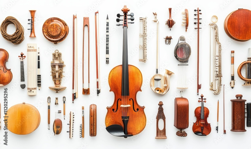 Poster collection of diverse stringed and wind instruments.