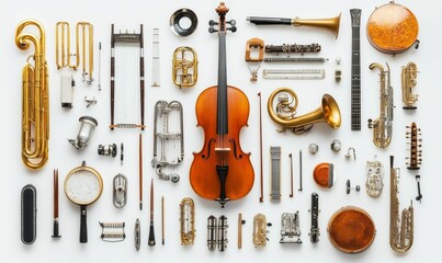 Naklejka premium Assorted musical instruments arranged neatly.