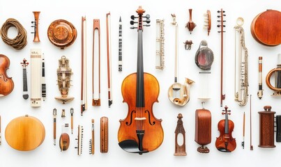 Fototapeta premium Collection of diverse stringed and wind instruments.