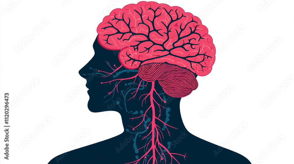 Poster neurological disorders nervous system care. a stock image featuring icons related to neurological di