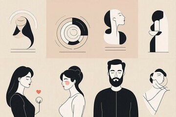 A minimalist art symbolizing social connections, peace, and love, weaving together delicate in a simple way