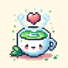 Fototapeta premium hot matcha on cup,pixel art