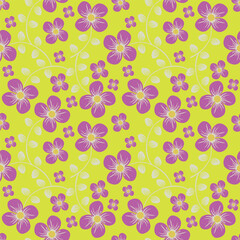 Simple vintage pattern. Light background, orange and mustard, dark blue flowers