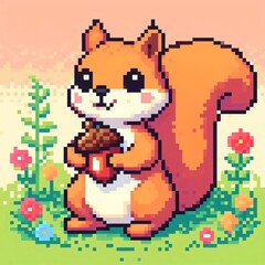 Fototapeta premium squirrel carrying nuts,pixel art