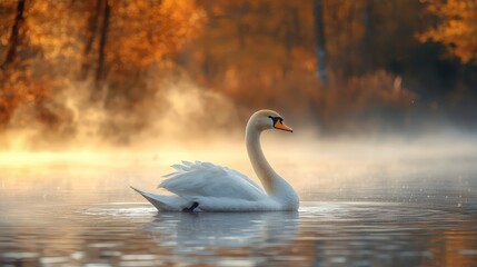 Fototapeta premium A white swan floating on top of a body of water