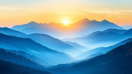 Obraz premium A view of a mountain range with a sunset in the background