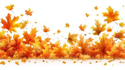 A bunch of yellow and orange leaves falling from the ground