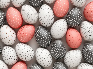 Colorful Easter Eggs on Light Background, Top View with Space for Text