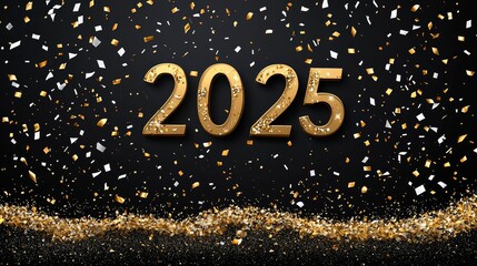 A black background with gold numbers and confetti