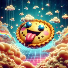 81 Pie in the Sky A whimsical pie with a tongue out floating in