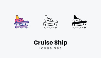 Obraz premium Cruise Ship Icons thin line and glyph vector icon stock illustration