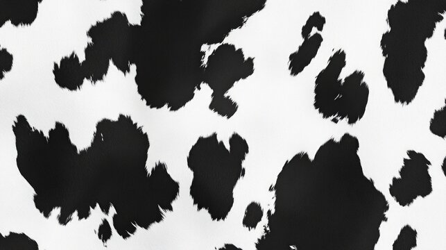 Seamless cowhide pattern. Black and white spots on textile surface.