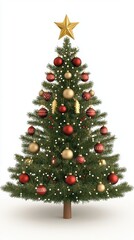 A beautifully decorated Christmas tree adorned with shiny ornaments and a golden star on top, exuding holiday cheer and warmth.