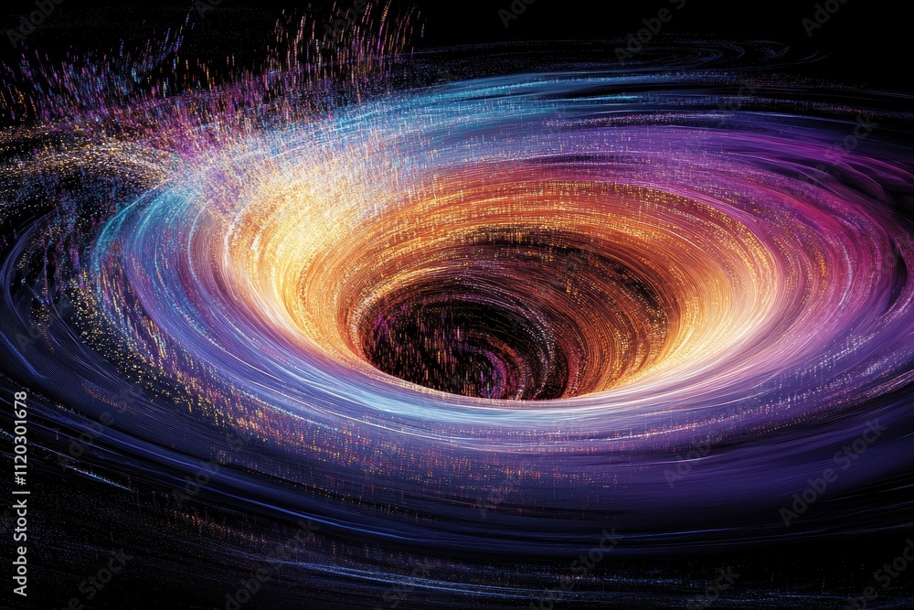 Poster a colorful swirl of light and dark colors with a hole in the middle. generative ai