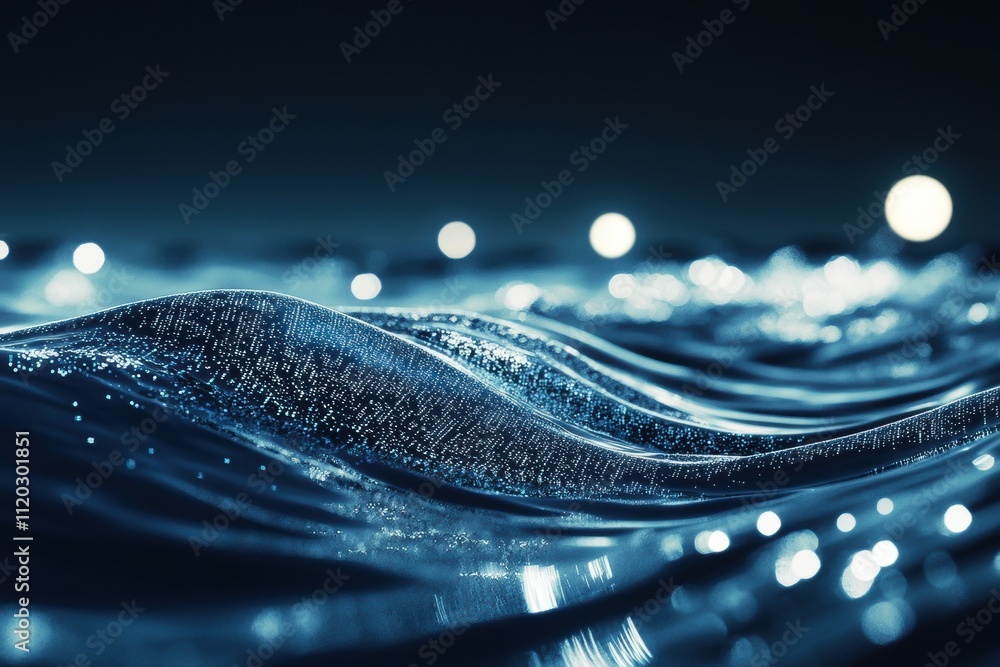 Poster the image is of a body of water with a blue wave and a moon in the background. generative ai
