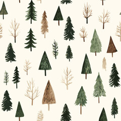 Vector seamless pattern of Christmas Watercolor Winter Forest