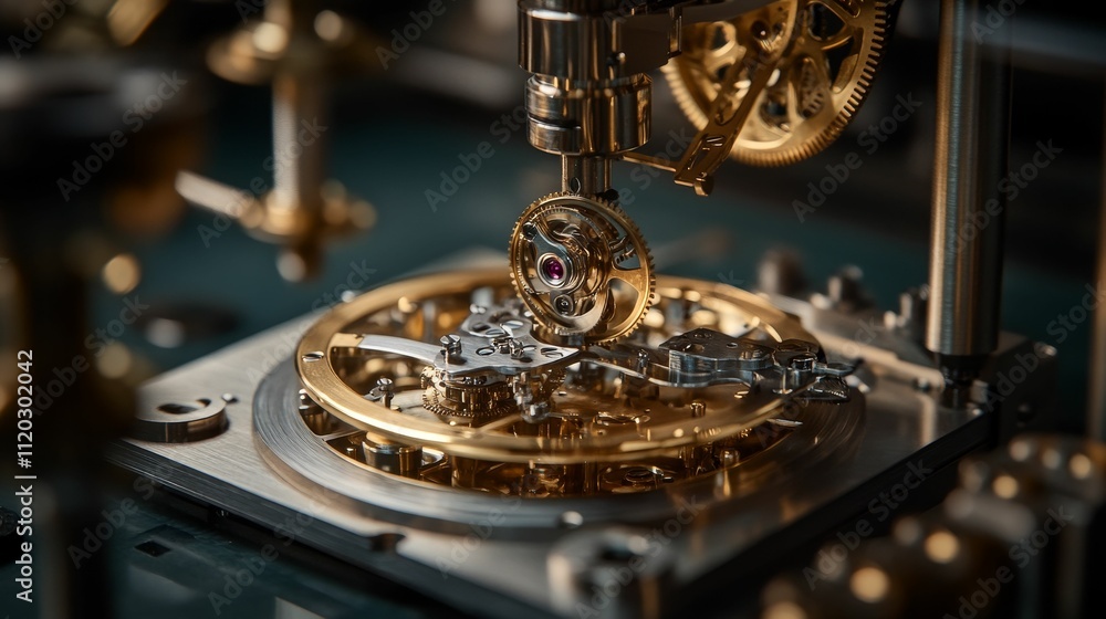 Poster intricate clockwork mechanism, gears, precise assembly.
