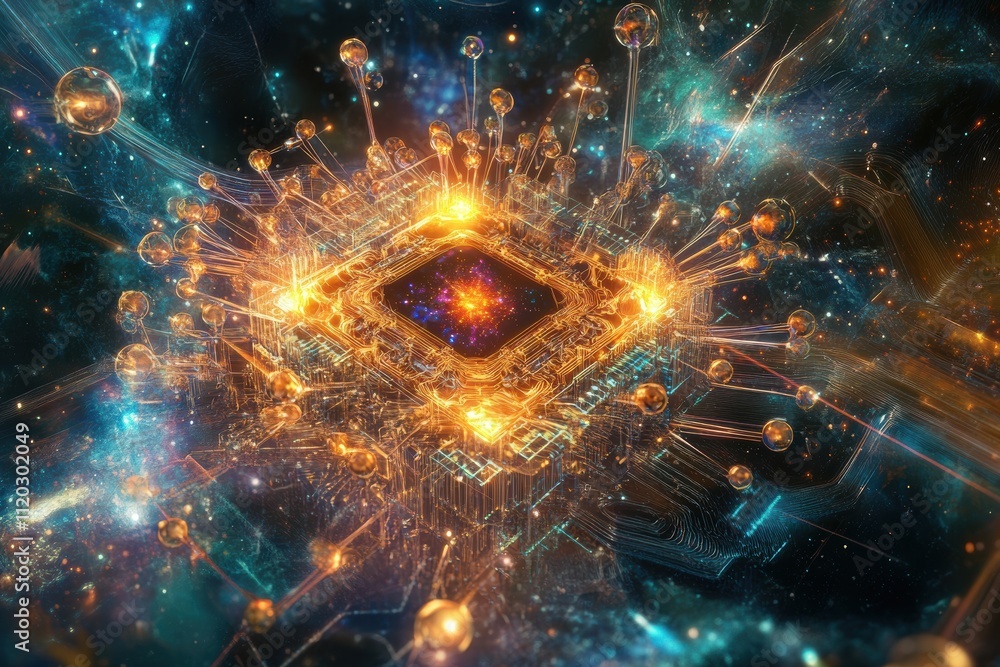 Aufkleber a computer chip is shown in a colorful, abstract space. generative ai