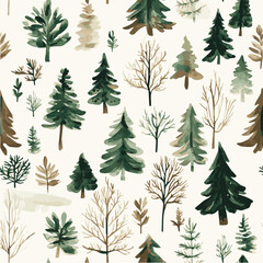Obraz premium Vector seamless pattern of Christmas Watercolor Winter Forest