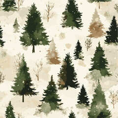 Obraz premium Vector seamless pattern of Christmas Watercolor Winter Forest
