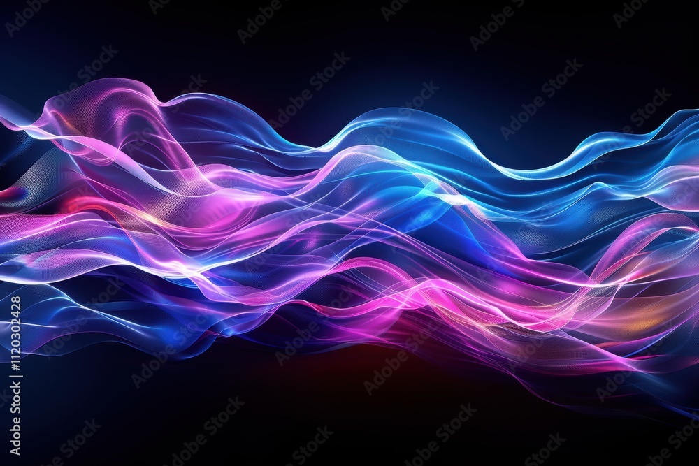 Poster a colorful wave of light is displayed on a dark background. generative ai