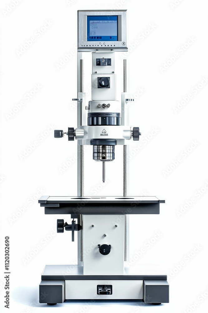 Poster white laboratory instrument with screen, precise measuring device.