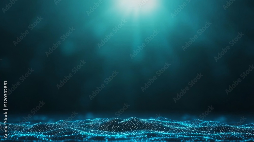 Aufkleber abstract blue wave background with glowing particles in deep water environment for creative projects