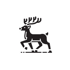 Happy black reindeer moving with beautiful horn