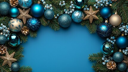 A border of blue and gold ornaments on a blue background