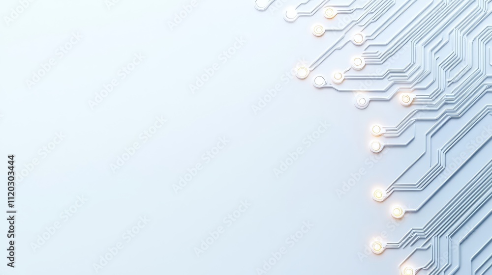 Poster circuit board design with soft highlighted pathways on light background for technology and innovatio